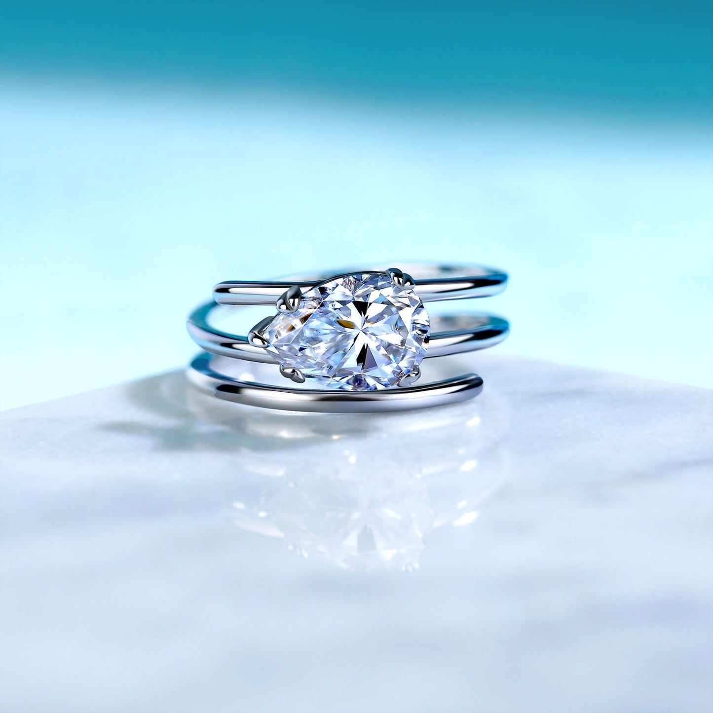 Pear Moissanite Ring - Silver