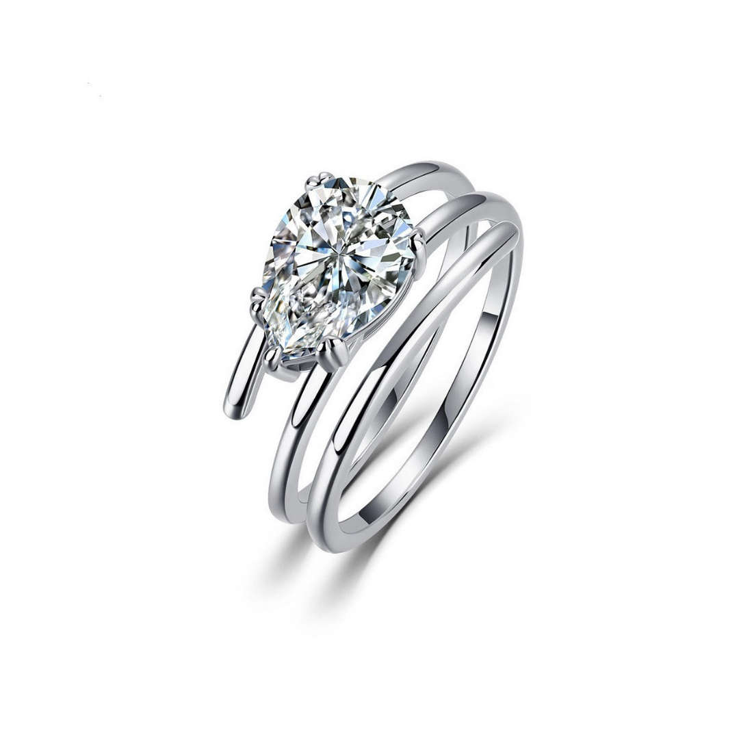 Pear Moissanite Ring - Silver