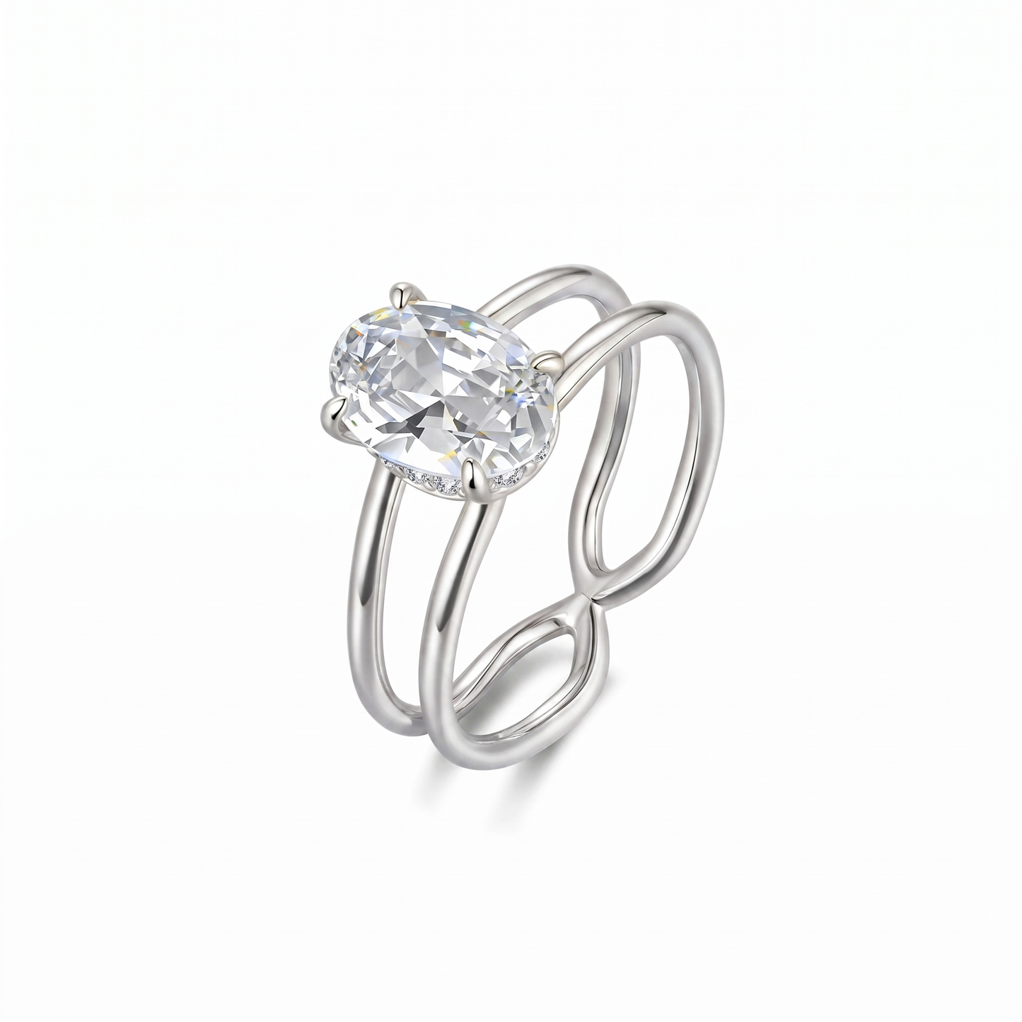 Oval Halo Moissanite Ring - Silver