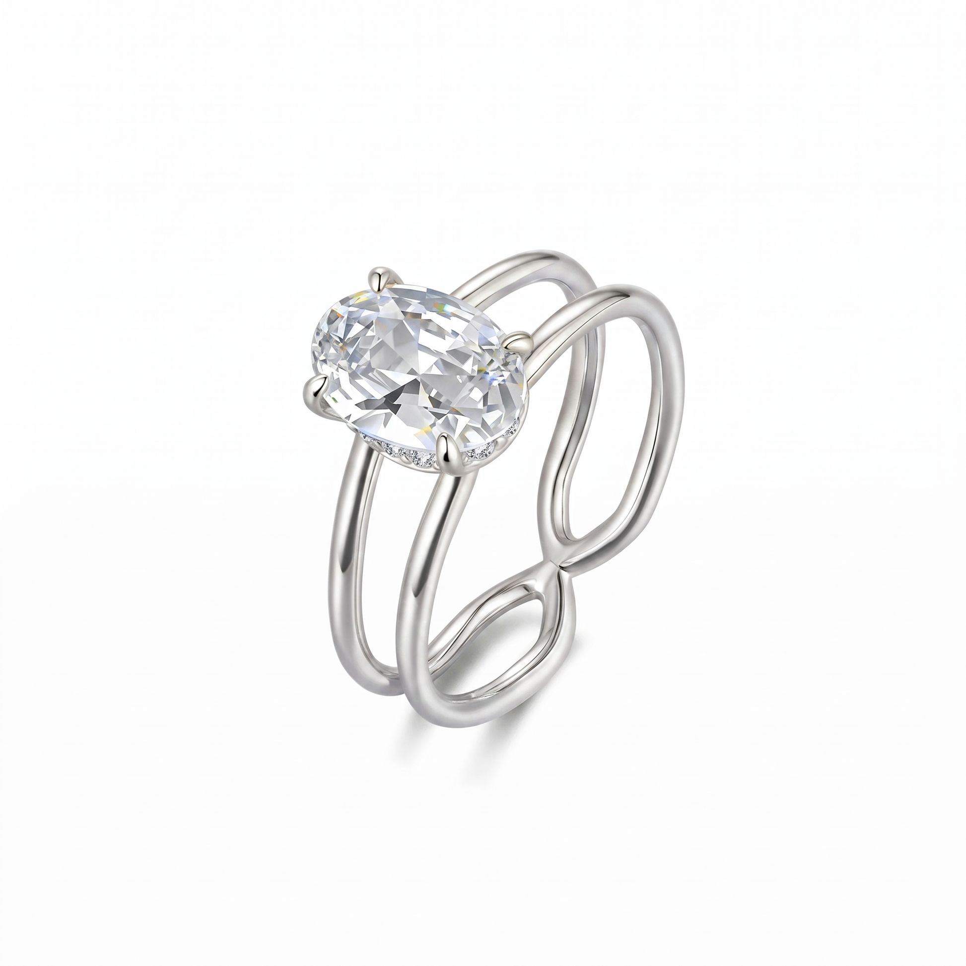 Oval Halo Moissanite Ring - Silver