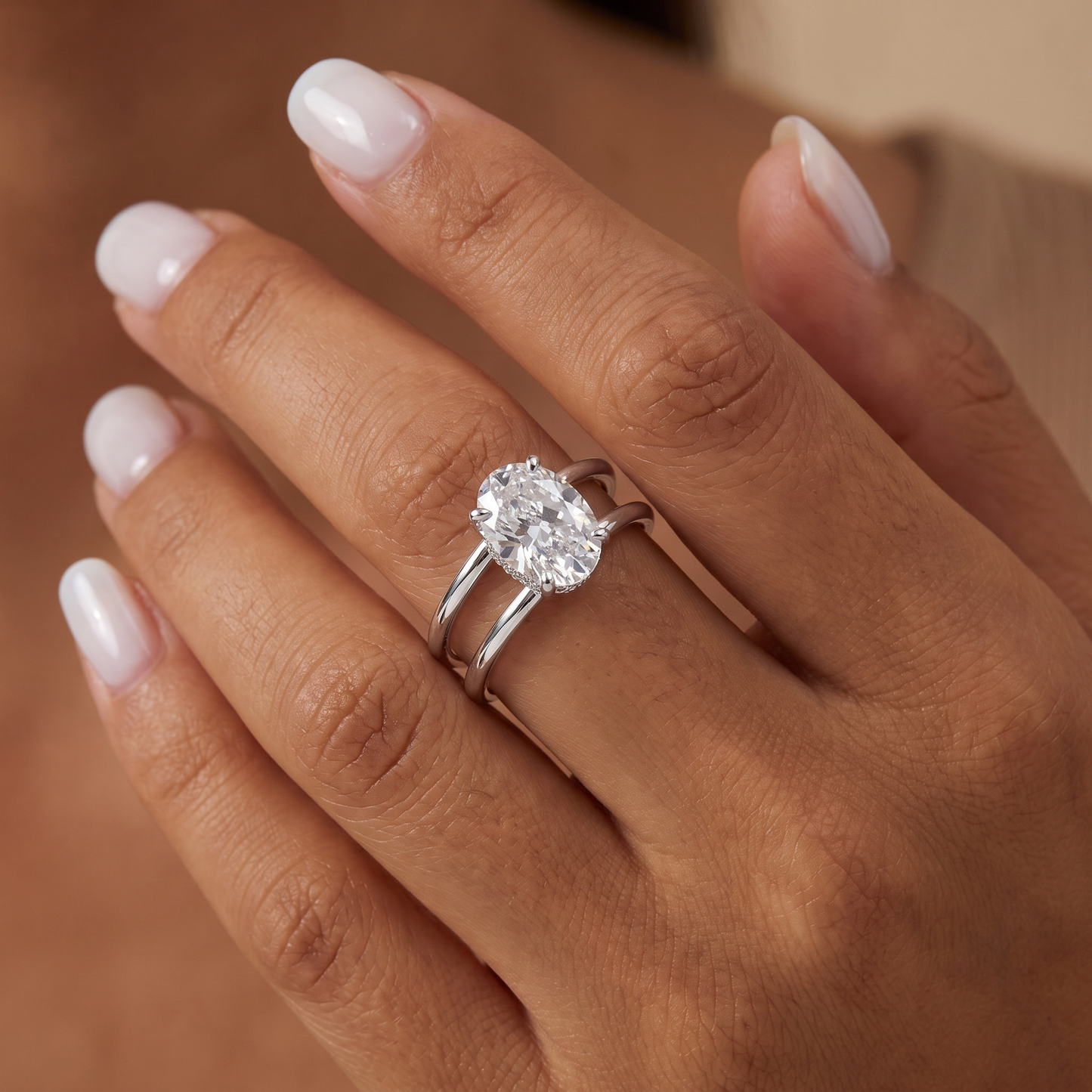 Oval Halo Moissanite Ring - Silver