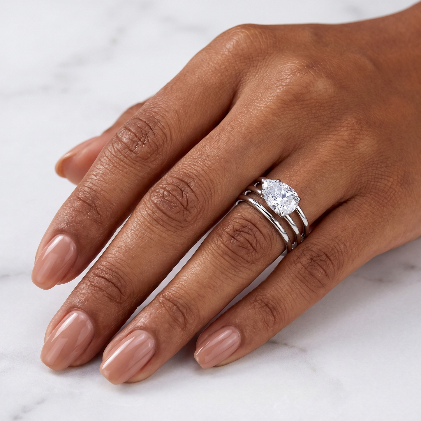 Pear Moissanite Ring - Silver