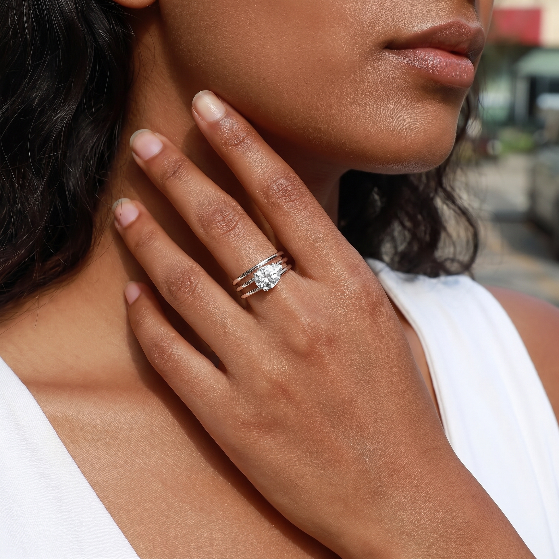 Pear Moissanite Ring - Silver