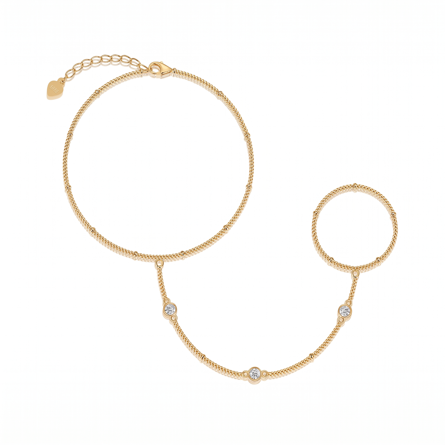 Beaded Moissanite Hand Chain - Gold