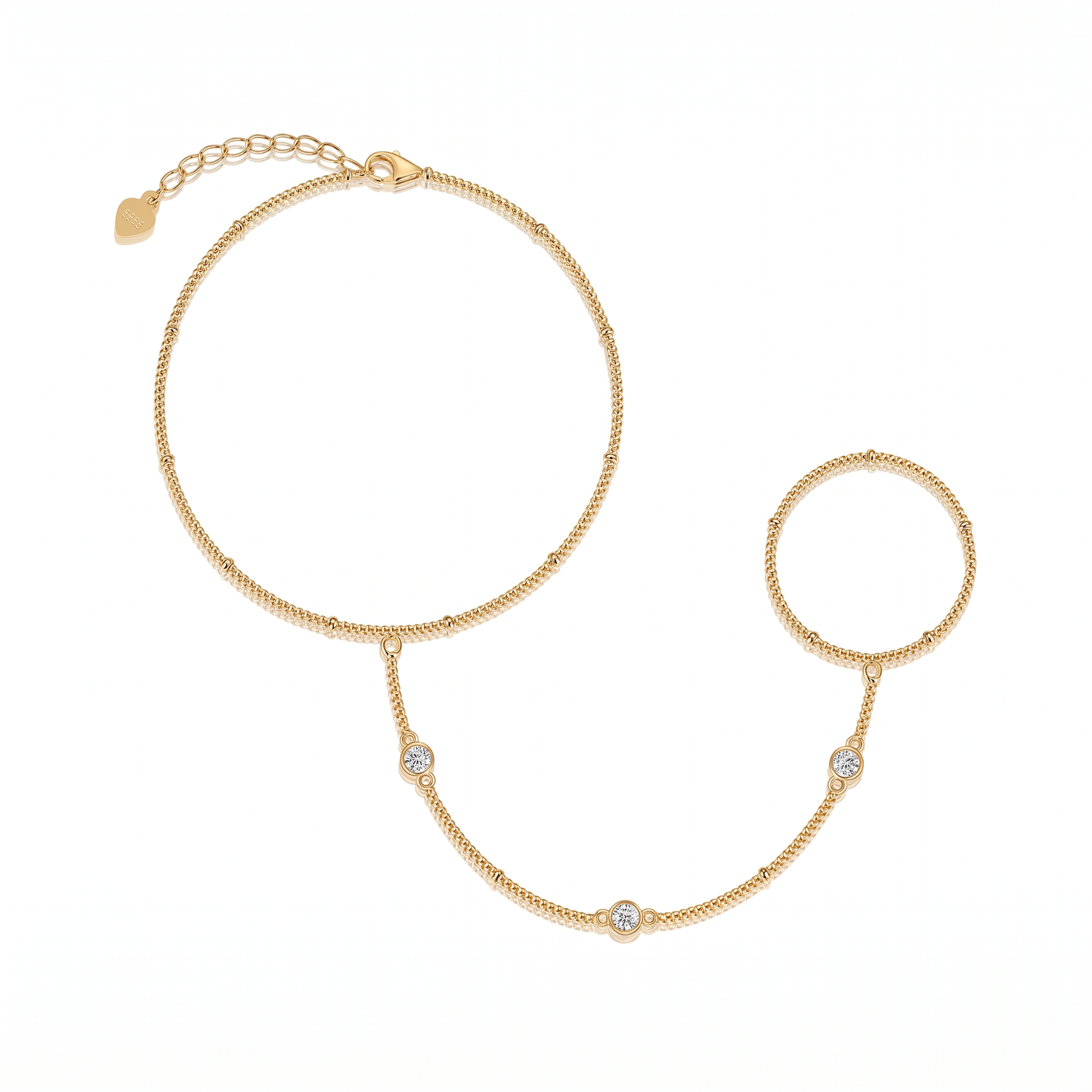 Beaded Moissanite Hand Chain - Gold